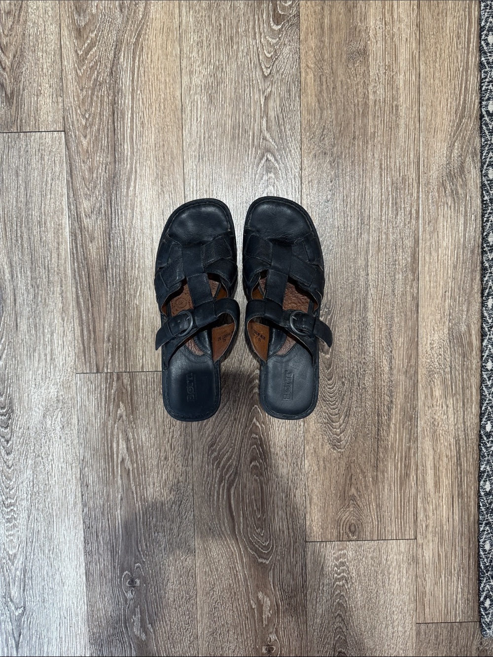 Born Black Leather Buckle Slide Sandals